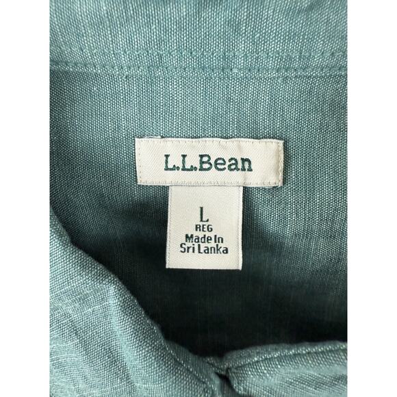 LL Bean Womens Size L Cotton Button Shirt Green Short Sleeve Casual Collared - Picture 6 of 9